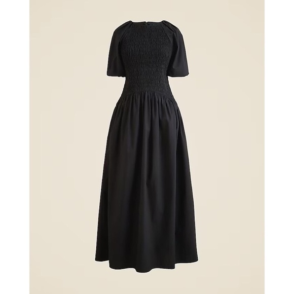 NWT!! J. CREW Meadow Dress Smocked Cotton Poplin Solid Black Midi Small Tall - Picture 11 of 15
